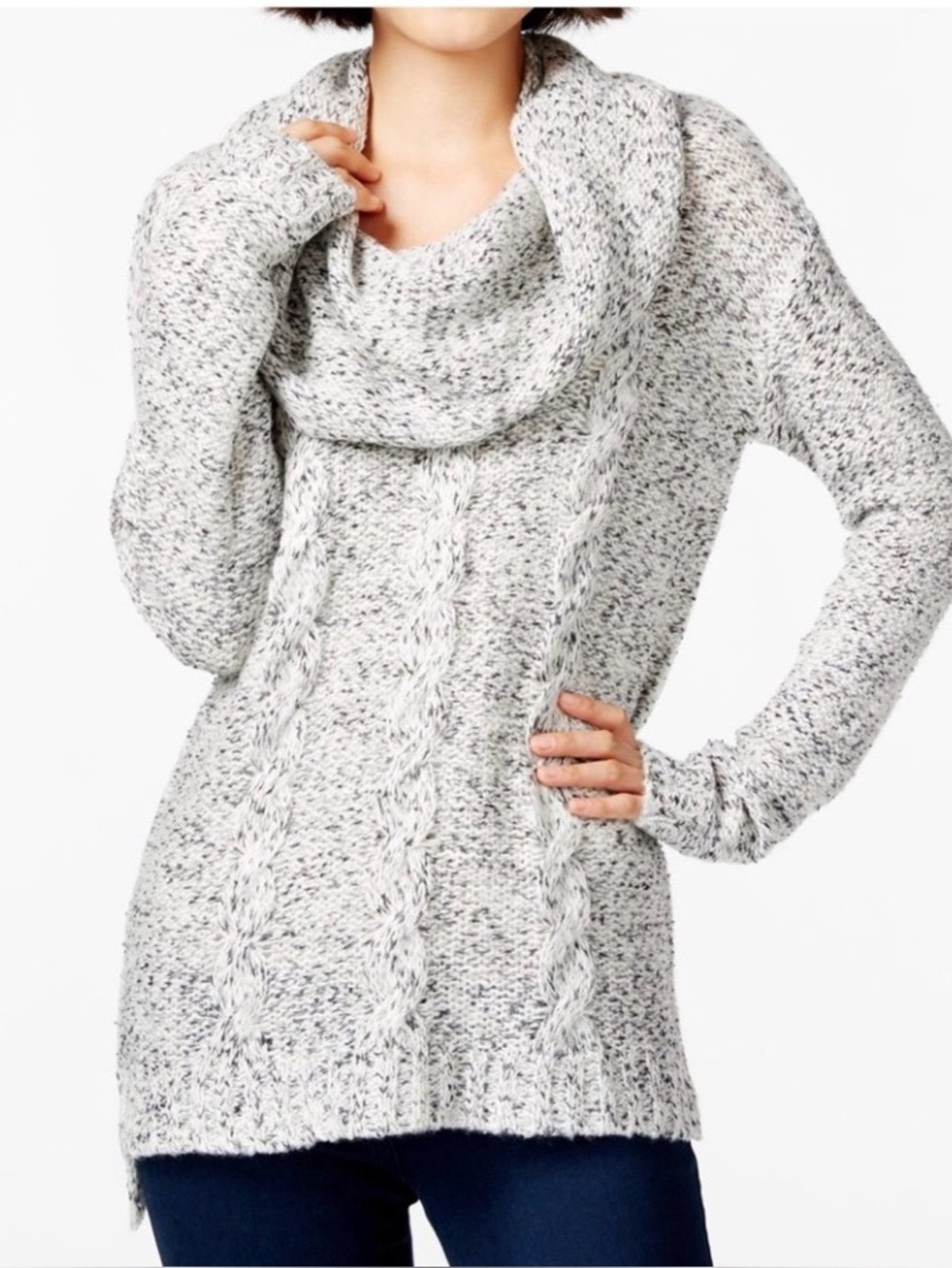 Kensie Cowl-Neck Cable-Knit Sweater